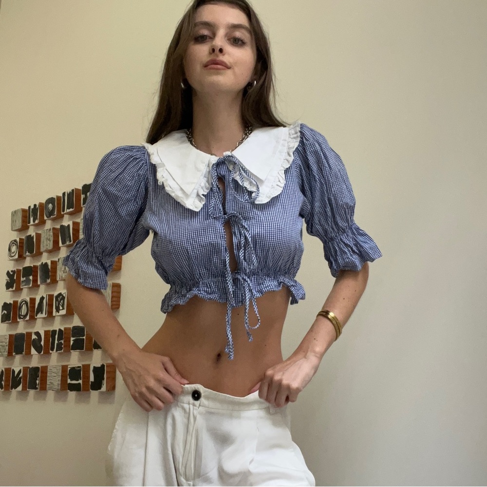 Maison Cleo Gingham Collar Blouse - Picture 3 of 5